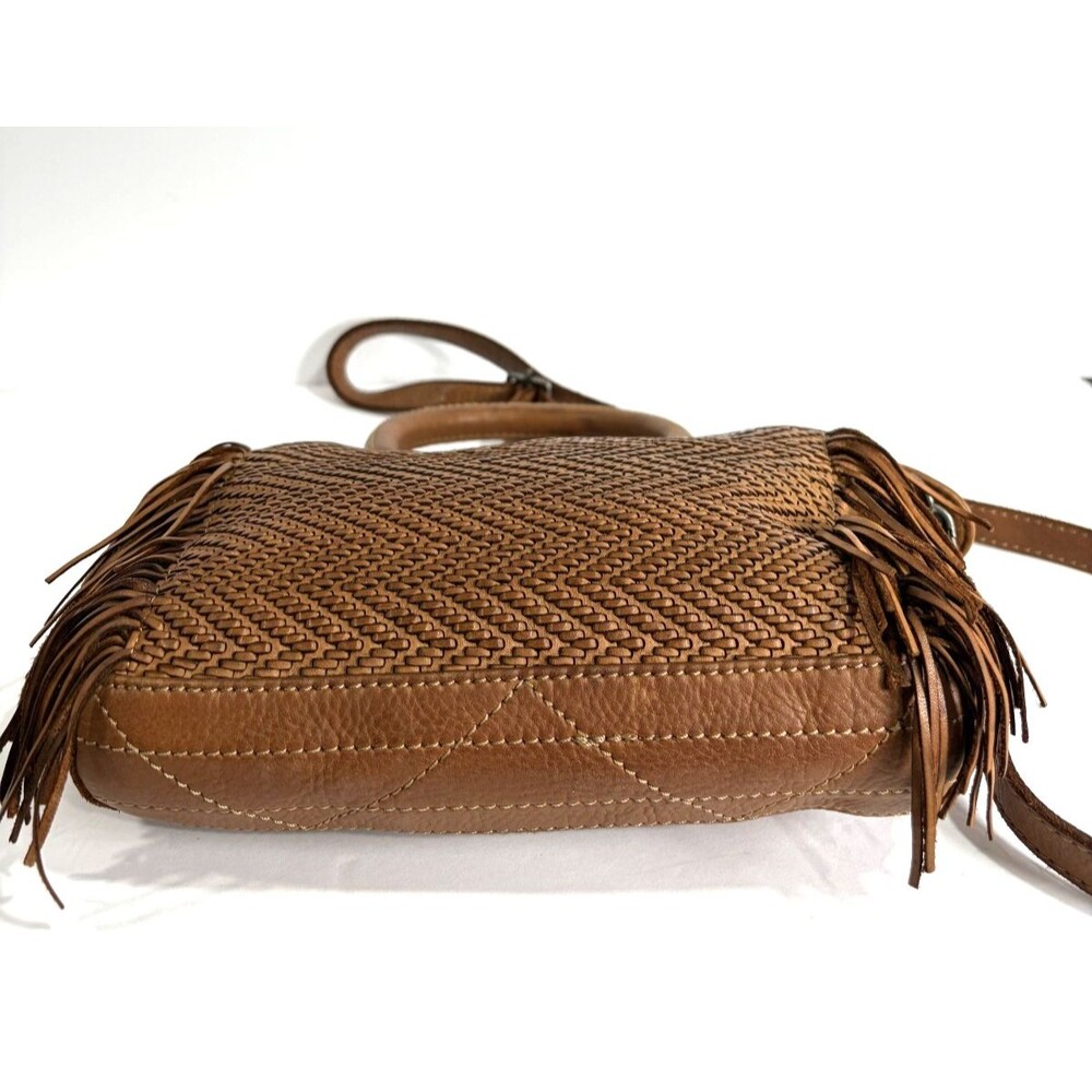 Latico NJ USA Crossbody Bag Brown Leather Woven Herringbone Fringe Handbag - Picture 8 of 8